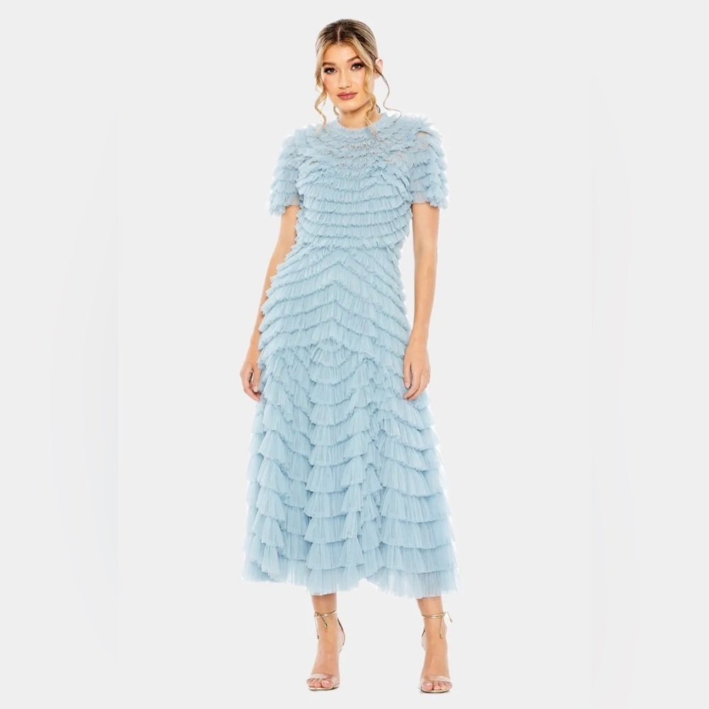 Anthropologie Mac Duggal Blue Ruffled Dress